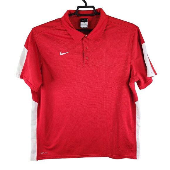 Men's Nike Dri-Fit Red Polo Shirt w/ White Side Short Sleeves Size XL - Picture 1 of 11